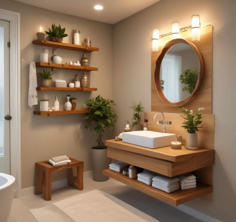Add Warm Wood Shelving and Candlelight